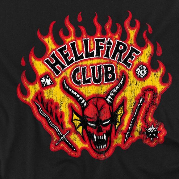 Stranger Things 5 Unisex Adult Hellfire Flames Long-Sleeved T-Shirt / Black - Picture 3 of 4